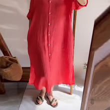 Laden Sie das Bild in den Galerie-Viewer, Geknöpftes Reverskleid aus Baumwolle und Leinen