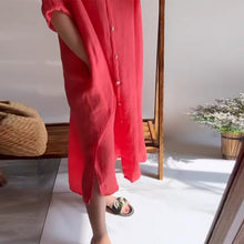 Laden Sie das Bild in den Galerie-Viewer, Geknöpftes Reverskleid aus Baumwolle und Leinen