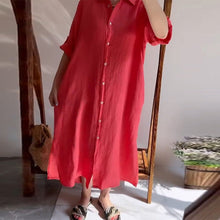 Laden Sie das Bild in den Galerie-Viewer, Geknöpftes Reverskleid aus Baumwolle und Leinen