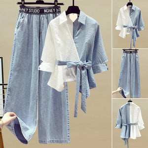 Zweiteiliges Set aus Hemdbluse und Jeans