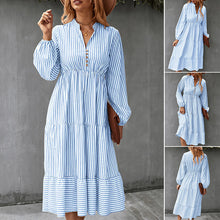 Laden Sie das Bild in den Galerie-Viewer, Langärmeliges Kleid mit Streifendruck