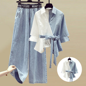 Zweiteiliges Set aus Hemdbluse und Jeans