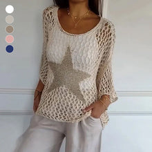 Laden Sie das Bild in den Galerie-Viewer, Modisches Häkel-Fischnetz-Top für Damen mit Rundhalsausschnitt