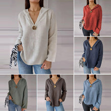 Laden Sie das Bild in den Galerie-Viewer, Einknopf-Frack-Kapuzen-Sweatshirt mit V-Ausschnitt