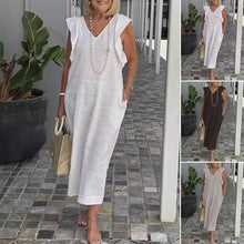 Laden Sie das Bild in den Galerie-Viewer, Sommerkleid aus Baumwolle und Leinen mit Trägerärmeln