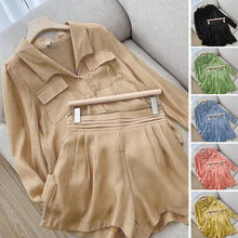 Laden Sie das Bild in den Galerie-Viewer, Zweiteiliges, übergroßes T-Shirt mit Knopfleiste und Shorts für Damen