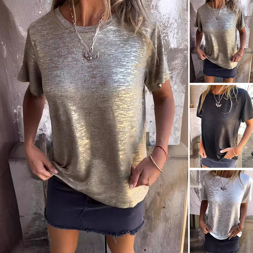 Kurzärmliges T-Shirt mit Goldfolie