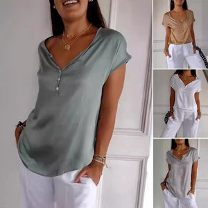 Glattes Kurzarm-T-Shirt mit V-Ausschnitt