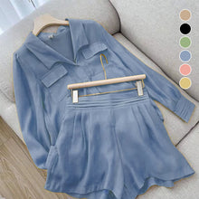 Laden Sie das Bild in den Galerie-Viewer, Zweiteiliges, übergroßes T-Shirt mit Knopfleiste und Shorts für Damen