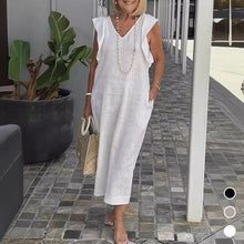 Laden Sie das Bild in den Galerie-Viewer, Sommerkleid aus Baumwolle und Leinen mit Trägerärmeln