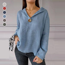 Laden Sie das Bild in den Galerie-Viewer, Einknopf-Frack-Kapuzen-Sweatshirt mit V-Ausschnitt