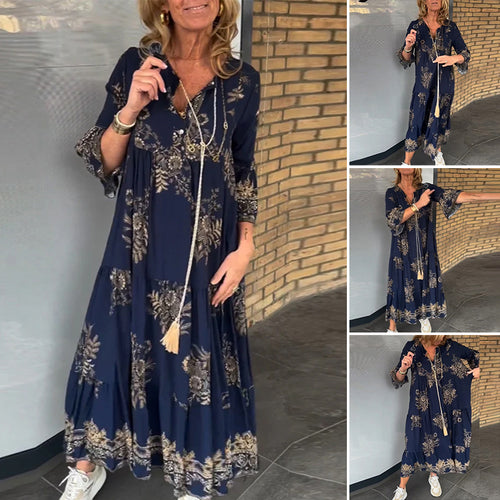 Lässiges Vintage-Kleid mit V-Ausschnitt