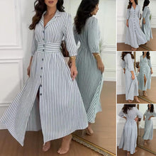 Laden Sie das Bild in den Galerie-Viewer, Stilvolles langes Hemdkleid mit gestreiften Knöpfen