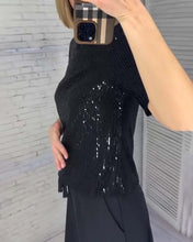 Laden Sie das Bild in den Galerie-Viewer, Schlankmachendes Kurzarm-T-Shirt mit Pailletten