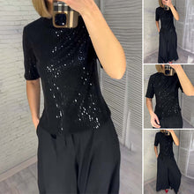Laden Sie das Bild in den Galerie-Viewer, Schlankmachendes Kurzarm-T-Shirt mit Pailletten