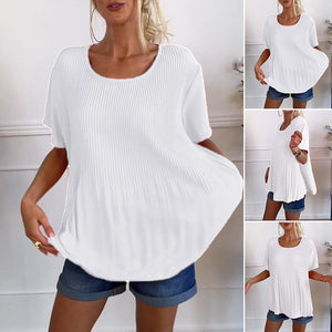 Schlichte, plissierte Bluse mit Rundhalsausschnitt