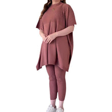 Laden Sie das Bild in den Galerie-Viewer, Zweiteiliges Stretch-Strickset für Damen (Oberteil + Hose)