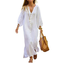 Laden Sie das Bild in den Galerie-Viewer, Baumwoll-Leinenhemd langer Rock