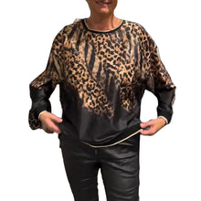 Laden Sie das Bild in den Galerie-Viewer, Lässige Rundhalsbluse mit Leopardenmuster