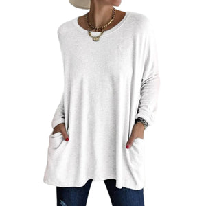 Langärmliges Einfarbiges T-Shirt mit Rundhalsausschnitt und Tasche