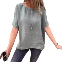 Laden Sie das Bild in den Galerie-Viewer, Einfarbiges Rundhals-Shirt aus Baumwollleinen für Damen