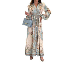 Laden Sie das Bild in den Galerie-Viewer, Elegantes langes Kleid mit Vintage-Print