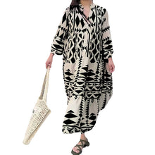 Laden Sie das Bild in den Galerie-Viewer, Elegantes bedrucktes Bohemian-Langarmkleid