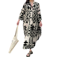 Laden Sie das Bild in den Galerie-Viewer, Elegantes bedrucktes Bohemian-Langarmkleid