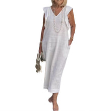 Laden Sie das Bild in den Galerie-Viewer, Sommerkleid aus Baumwolle und Leinen mit Trägerärmeln
