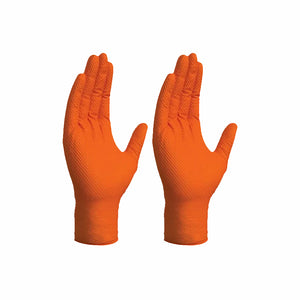 Orangefarbene Nitril-Handschuhe