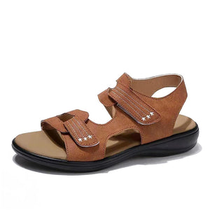 Lässige bequeme Damen-Sandalen aus Leder mit Klettverschluss