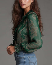 Laden Sie das Bild in den Galerie-Viewer, Retro-Bluse mit halbem Reißverschluss und Rüschen