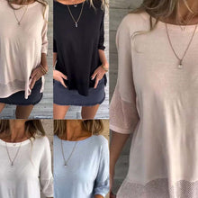 Laden Sie das Bild in den Galerie-Viewer, Lässiges, einfarbiges Rundhals-T-Shirt mit 3/4-Ärmeln für Damen