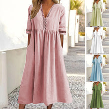 Laden Sie das Bild in den Galerie-Viewer, Taillenbetontes Spitzenkleid mit V-Ausschnitt