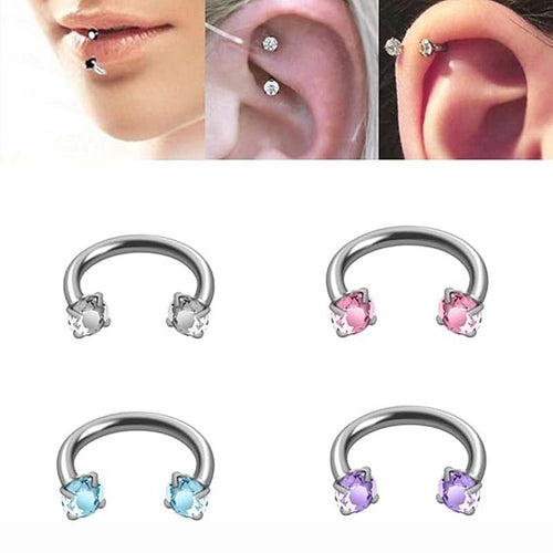 Hufeisenring mit Zirkonia und Gewindestäben für Piercings