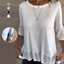Laden Sie das Bild in den Galerie-Viewer, Lässiges, einfarbiges Rundhals-T-Shirt mit 3/4-Ärmeln für Damen