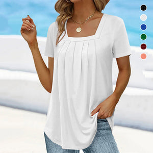 Einfarbiges Kurzarm-T-Shirt mit quadratischem Ausschnitt