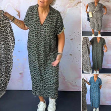 Laden Sie das Bild in den Galerie-Viewer, Kurzarmkleid mit V-Ausschnitt und Leopardenmuster