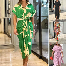 Laden Sie das Bild in den Galerie-Viewer, Lässiges Hemdkleid mit Reverskragen und Taillenaufdruck