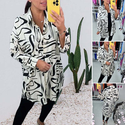 Übergroße Bluse mit abstraktem Aufdruck