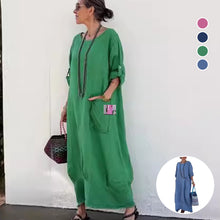 Laden Sie das Bild in den Galerie-Viewer, Einfarbig Tasche Rundhalsausschnitt Langes Kleid