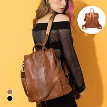 Laden Sie das Bild in den Galerie-Viewer, Diebstahlsicherer Lederrucksack für Damen