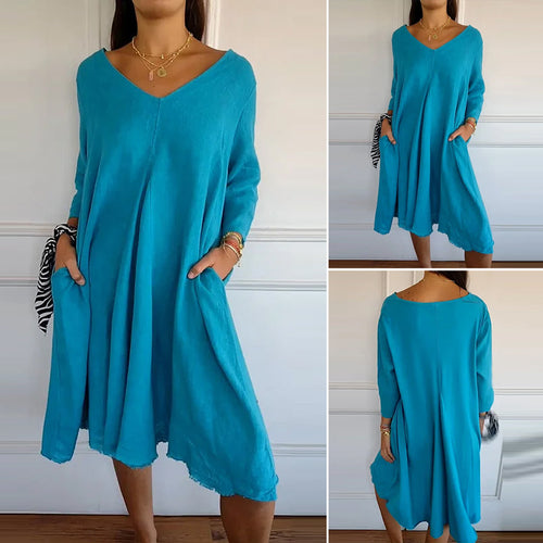 Damenkleid mit V-Ausschnitt und Seitentaschen