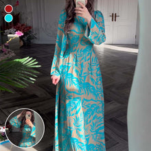 Laden Sie das Bild in den Galerie-Viewer, Bedrucktes langärmeliges Midikleid mit Taille