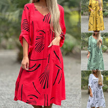 Laden Sie das Bild in den Galerie-Viewer, Kleid mit V-Ausschnitt aus Baumwolle und Leinen