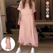 Laden Sie das Bild in den Galerie-Viewer, Damenkleid aus Baumwolle und Leinen mit seitlichen Knöpfen