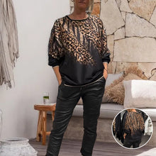 Laden Sie das Bild in den Galerie-Viewer, Lässige Rundhalsbluse mit Leopardenmuster
