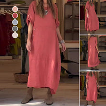 Laden Sie das Bild in den Galerie-Viewer, Damenkleid aus Baumwolle und Leinen mit seitlichen Knöpfen