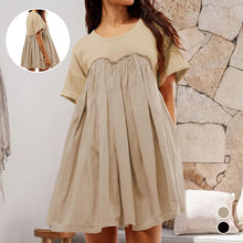 Laden Sie das Bild in den Galerie-Viewer, Einfarbiges plissiertes lockeres Kurzarmkleid, kurzer Rock