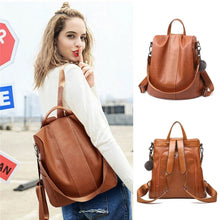 Laden Sie das Bild in den Galerie-Viewer, Diebstahlsicherer Lederrucksack für Damen